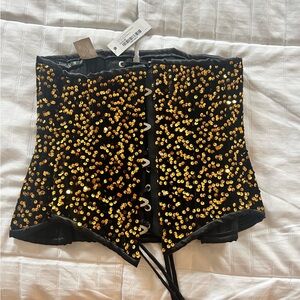 Top Drawer Black & Gold Sequin Underbust Corset - NWT
